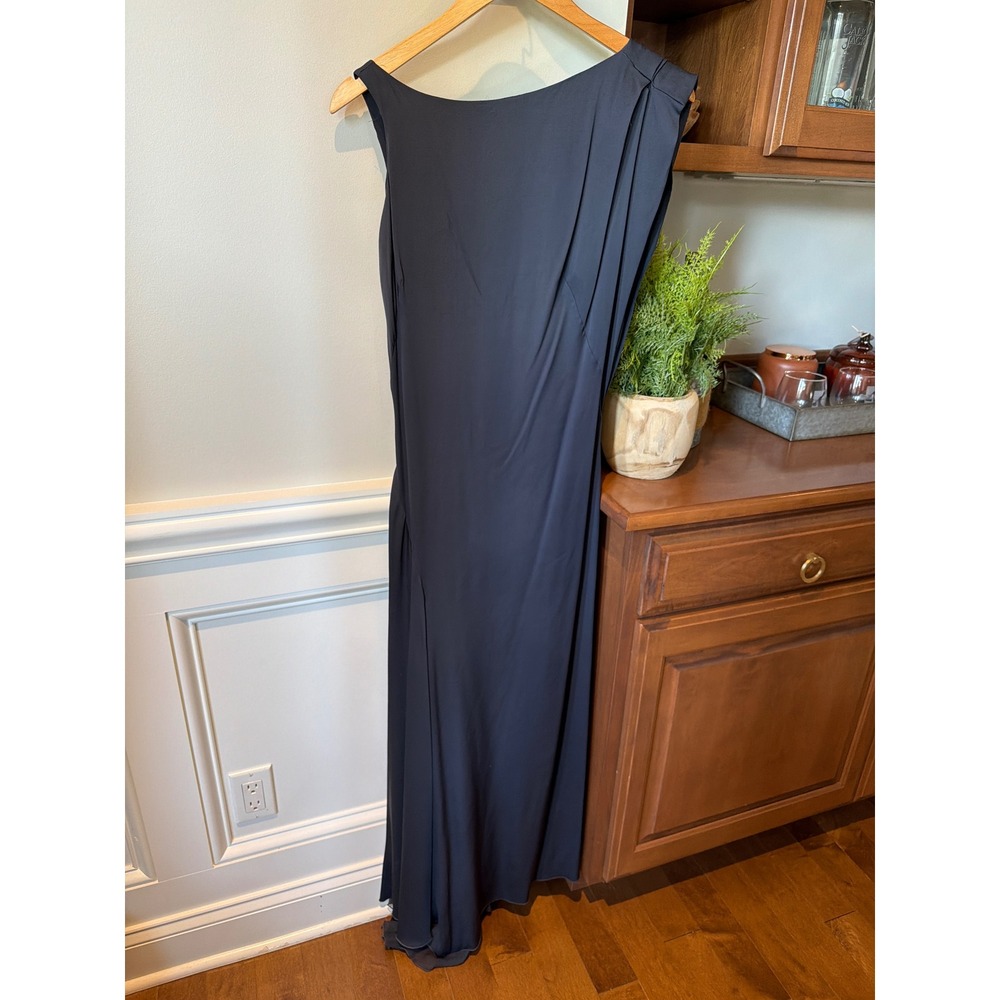 Leon Max Silk Maxi Gown Medium Navy Blue Draped Chiffon Formal Gala Event Dress